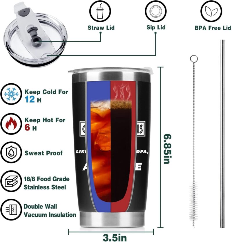 Funslive® 'DADDYSAURUS' Double Wall Stainless Steel Tumbler