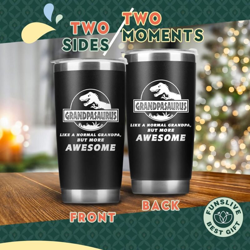 Funslive® Grandpasaurus Double Wall Stainless Steel Tumbler