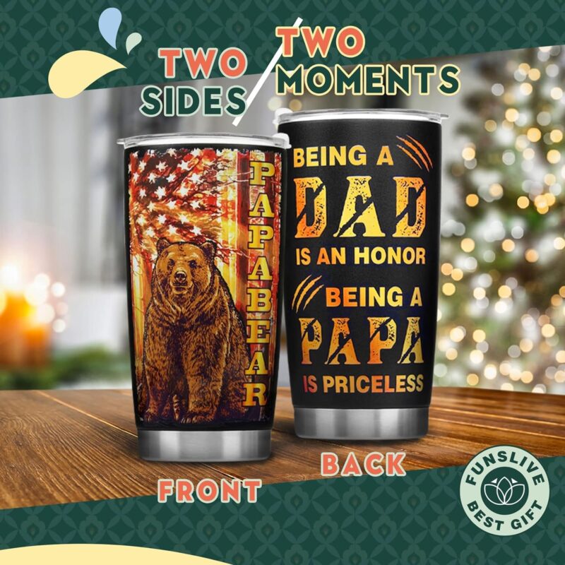 Funslive® 'Papa Bear' Double Wall Stainless Steel Tumbler